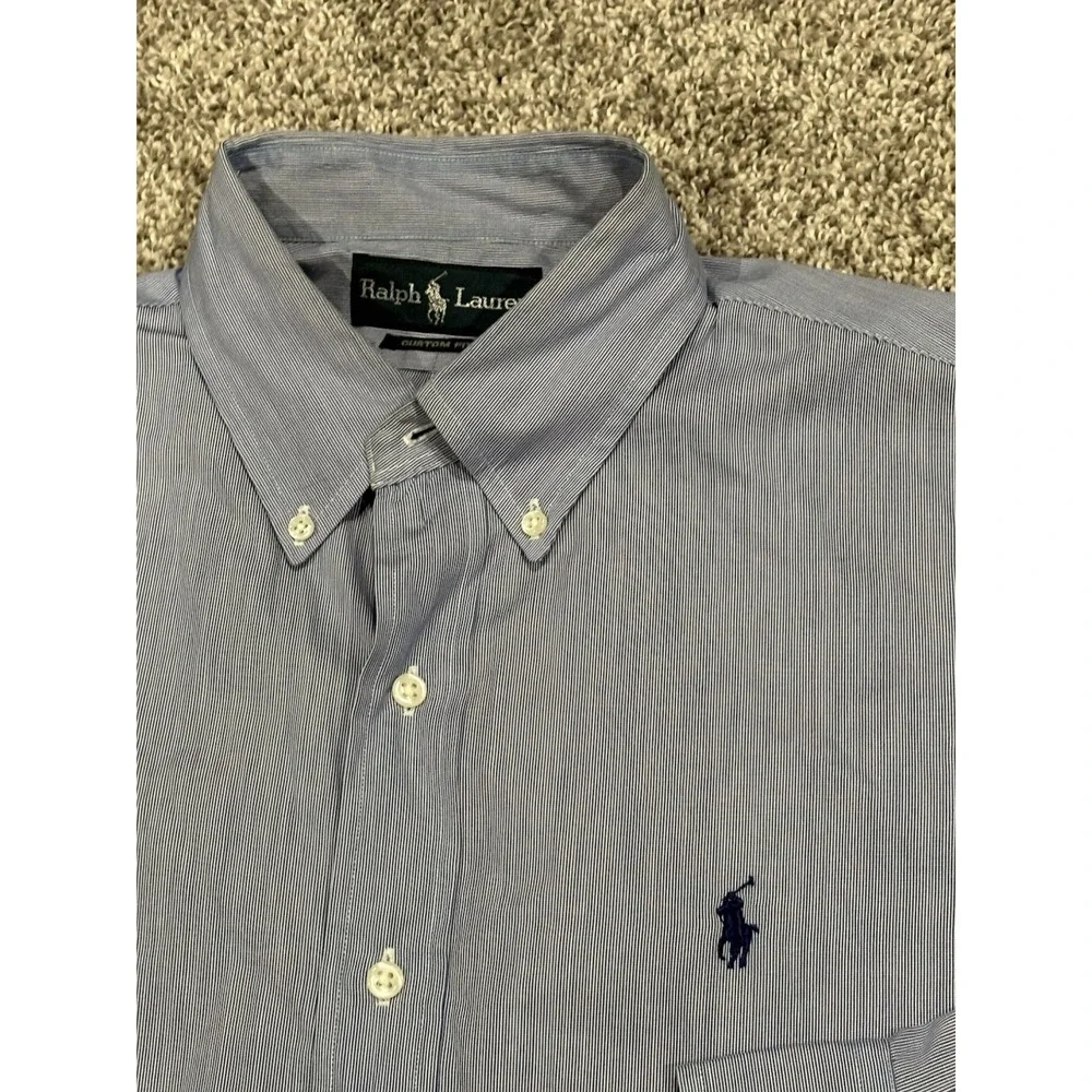 Ralph Lauren Size 16 34/35 Men's Long Sleeve Button Down Shirt Striped Blue